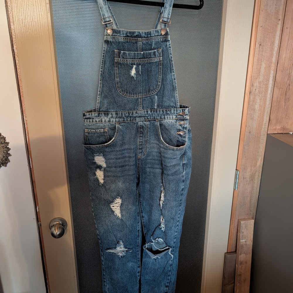 Distressed Denim Overalls
